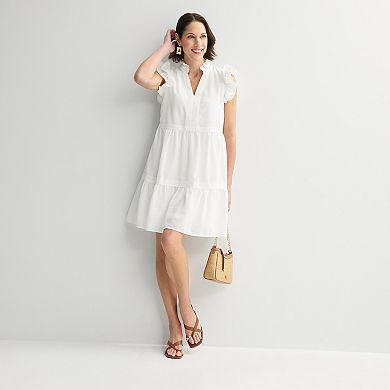 Petite 5th & Madison Edit Ruffle Sleeve V-Neck Tiered Dress