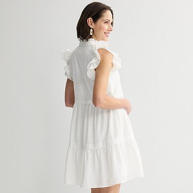 Petite 5th & Madison Edit Ruffle Sleeve V-Neck Tiered Dress
