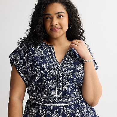 Plus Size 5th + Madison Edit Cap Sleeve Midi Border Dress