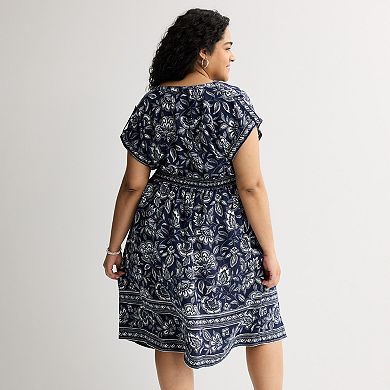 Plus Size 5th + Madison Edit Cap Sleeve Midi Border Dress