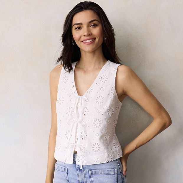 トップス cotton embroidery vest louren Women's LC Lauren Conrad Tie Front Vest