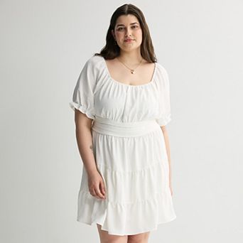 Juniors' Plus Size Mary & Mo Puff Sleeve Airflow Dress