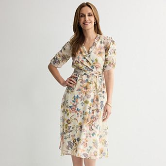 Women's Sandra Darren Short Sleeve Surplice Midi Dress
