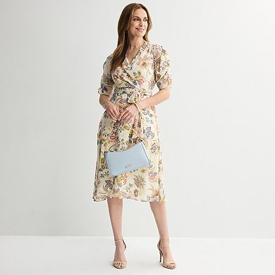 Women's Sandra Darren Short Sleeve Surplice Midi Dress