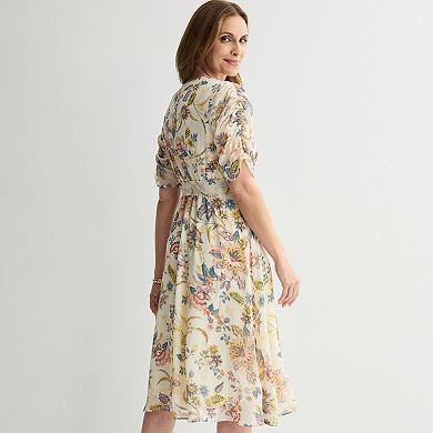 Women's Sandra Darren Short Sleeve Surplice Midi Dress