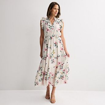 Women's Sandra Darren V-Neck Ruffle Sleeve Tiered Dress