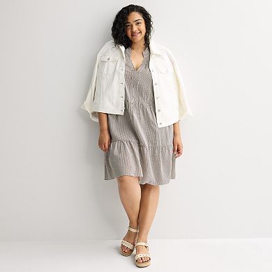 Plus Size 5th + Madison Edit Ruffle Sleeve V-Neck Tiered Dress