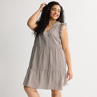Plus Size 5th + Madison Edit Ruffle Sleeve V-Neck Tiered Dress