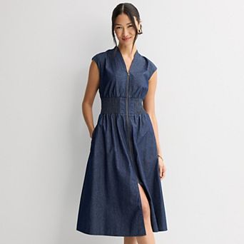 Women's 5th + Madison Edit Sleeveless Smocked Waist Zipper Dress