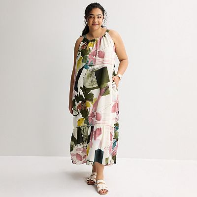 halter plus size maxi dress Plus Size Printed Pattern Halter Maxi Dress