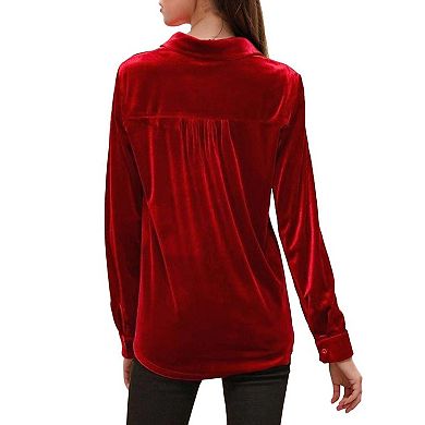 Women's Button Down Velvet Shirt Blouse