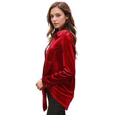Women's Button Down Velvet Shirt Blouse