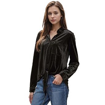 Women's Button Down Velvet Shirt Blouse