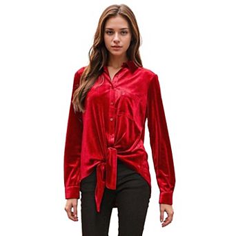 Women's Button Down Velvet Shirt Blouse