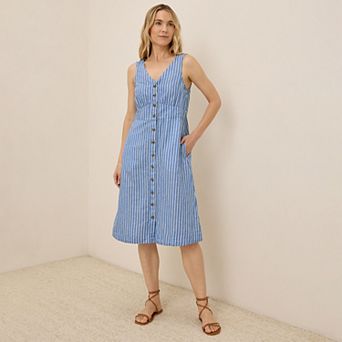 Cotton Canopy Linen Blend Button-Front Dress Made With Organic Cotton