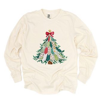 Christmas Tree Stitched - Women's Garment Dyed Long Sleeve Graphic T-Shirt