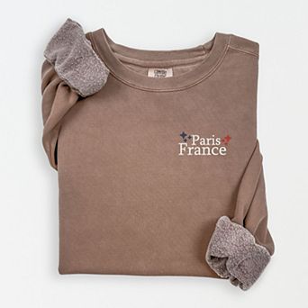 Simply Sage Market Embroidered Paris France Stars Lightweight Garment Dyed Sweatshirt