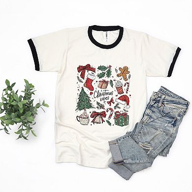 Christmas Vibes Sketched - Women's Ringer Graphic T-Shirt