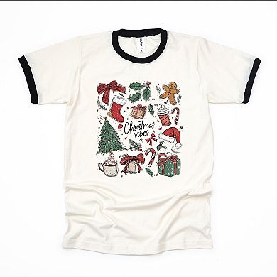Christmas Vibes Sketched - Women's Ringer Graphic T-Shirt