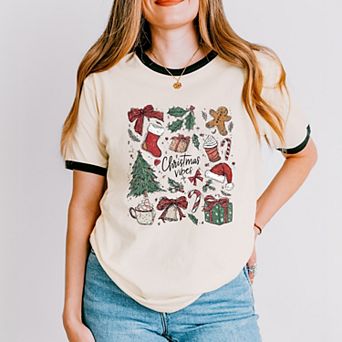Christmas Vibes Sketched - Women's Ringer Graphic T-Shirt