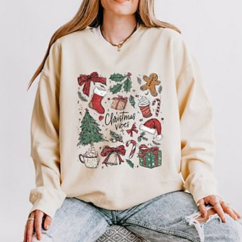 Christmas Vibes Sketched - Women's Lightweight Garment Dyed Sweatshirt