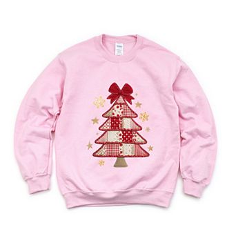 Christmas Tree Red Patchwork Print - Women's Graphic Sweatshirt