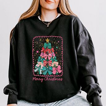 Merry Christmas Bow Tree - Women's Lightweight Garment Dyed Sweatshirt