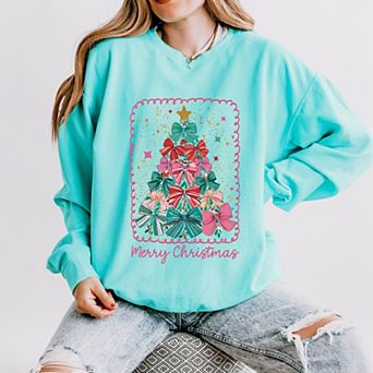 Merry Christmas Bow Tree - Women's Lightweight Garment Dyed Sweatshirt