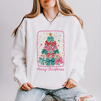 Merry Christmas Bow Tree - Women's Lightweight Garment Dyed Sweatshirt
