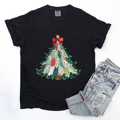 Christmas Tree Stitched - Women's Garment Dyed Graphic T-Shirt