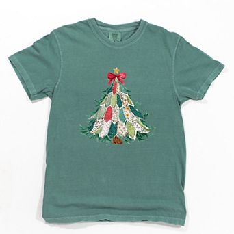 Christmas Tree Stitched - Women's Garment Dyed Graphic T-Shirt