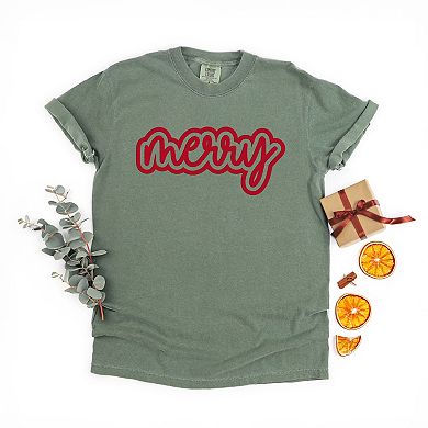 Merry Outline Puff - Women's Garment Dyed Graphic T-Shirt
