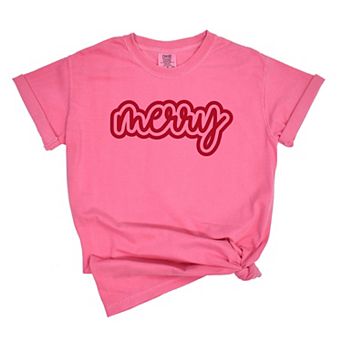 Merry Outline Puff - Women's Garment Dyed Graphic T-Shirt