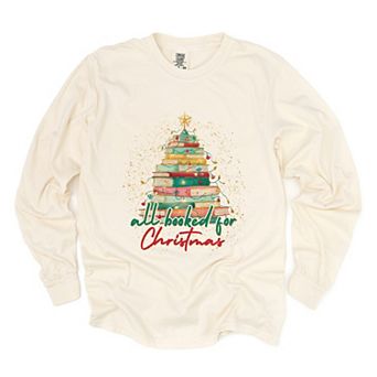 All Booked For Christmas Sparkle - Women's Garment Dyed Long Sleeve Graphic T-Shirt