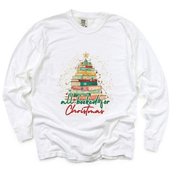 All Booked For Christmas Sparkle - Women's Garment Dyed Long Sleeve Graphic T-Shirt