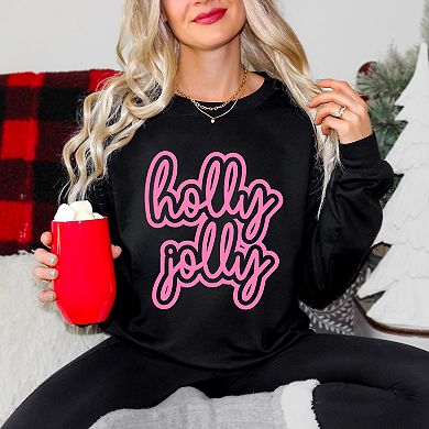 Holly Jolly Outline Puff - Women's Graphic Sweatshirt