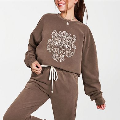 Tiger Face Mandala - Women's Lightweight Garment Dyed Sweatshirt