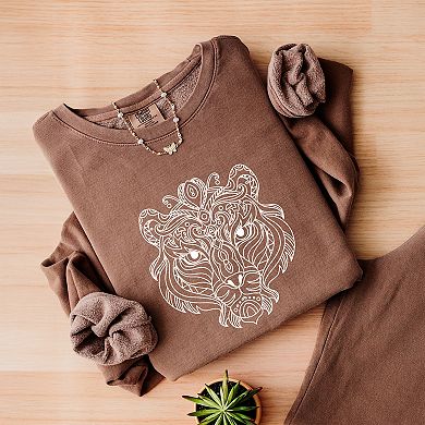 Tiger Face Mandala - Women's Lightweight Garment Dyed Sweatshirt