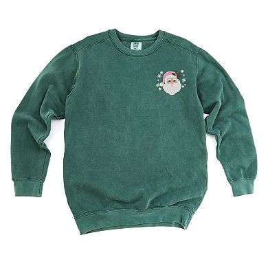 Embroidered Pink Santa Hat - Women's Garment Dyed Graphic Sweatshirt