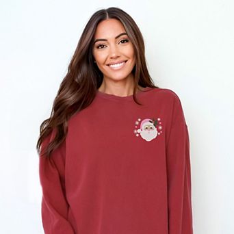 Embroidered Pink Santa Hat - Women's Garment Dyed Graphic Sweatshirt