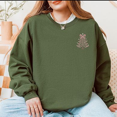 Embroidered Coquette Pink Christmas Tree - Women's Graphic Sweatshirt