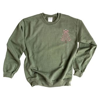 Embroidered Coquette Pink Christmas Tree - Women's Graphic Sweatshirt