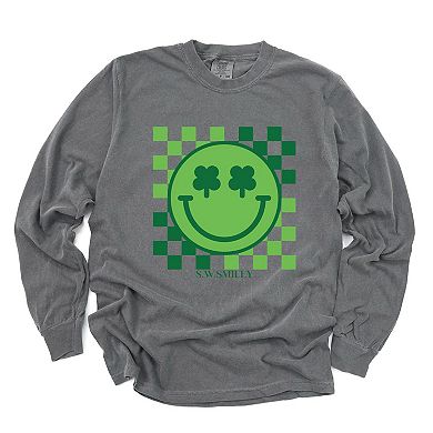 S.W.Smiley Clover Eyes Smiley - Women's Garment Dyed Long Sleeve Graphic T-Shirt