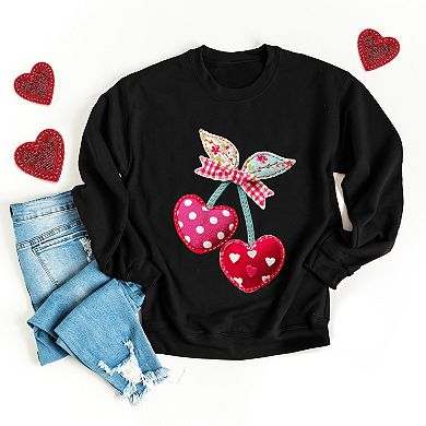 Cherry Hearts Patchwork Print - Women's Graphic Sweatshirt