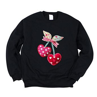 Cherry Hearts Patchwork Print - Women's Graphic Sweatshirt