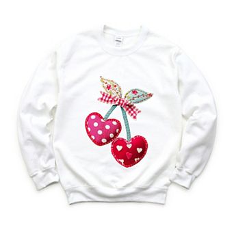 Cherry Hearts Patchwork Print - Women's Graphic Sweatshirt