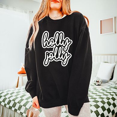 Holly Jolly Outline Puff - Women's Lightweight Garment Dyed Sweatshirt