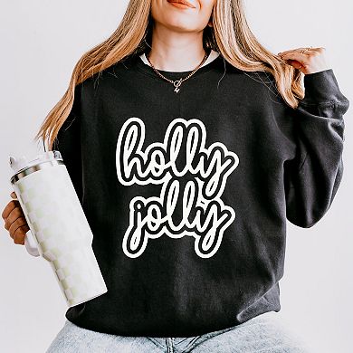 Holly Jolly Outline Puff - Women's Lightweight Garment Dyed Sweatshirt