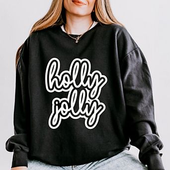 Holly Jolly Outline Puff - Women's Lightweight Garment Dyed Sweatshirt
