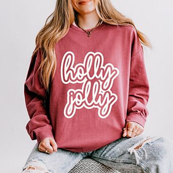 Holly Jolly Outline Puff - Women's Lightweight Garment Dyed Sweatshirt